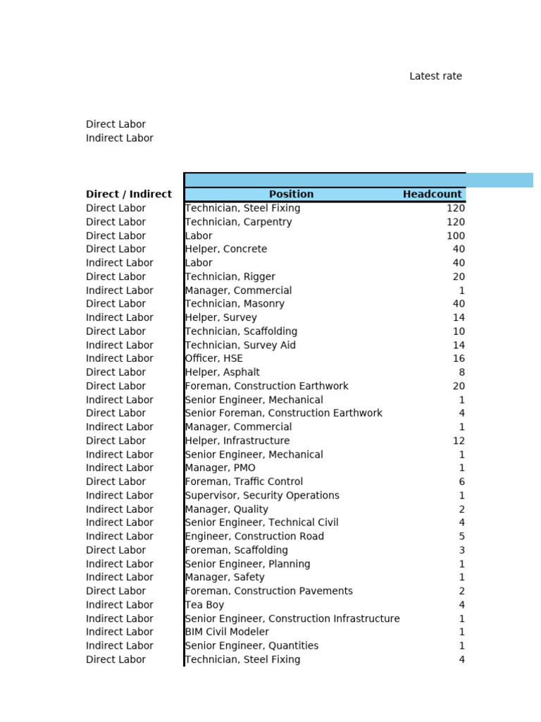 Labor Rates and Headcount Overview | PDF | Engineering | Civil Engineering