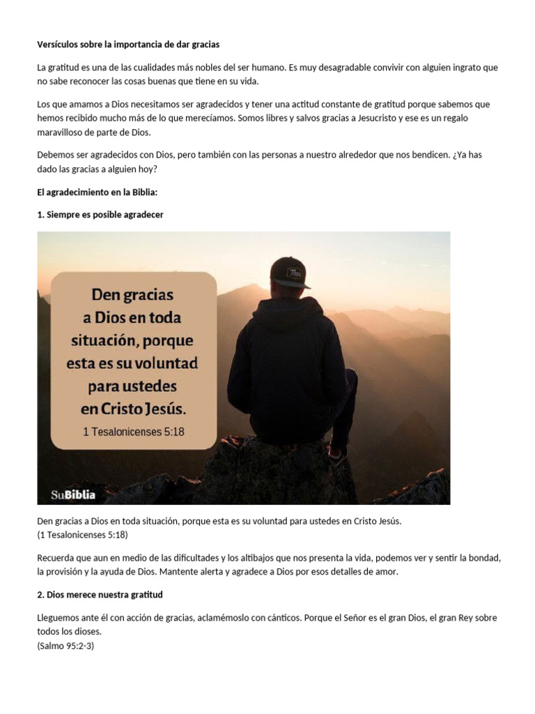 Versículos sobre la gratitud a Dios | PDF | Gratitud | Cristo (título)
