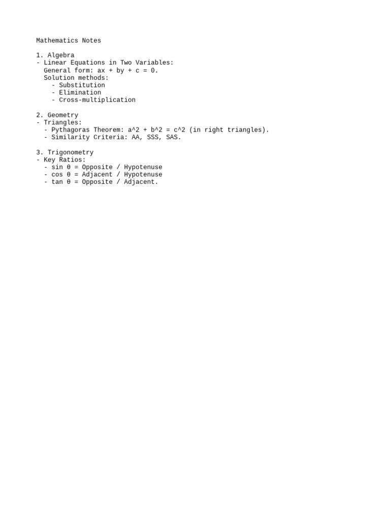 Essential Math Notes: Algebra, Geometry, Trig | PDF