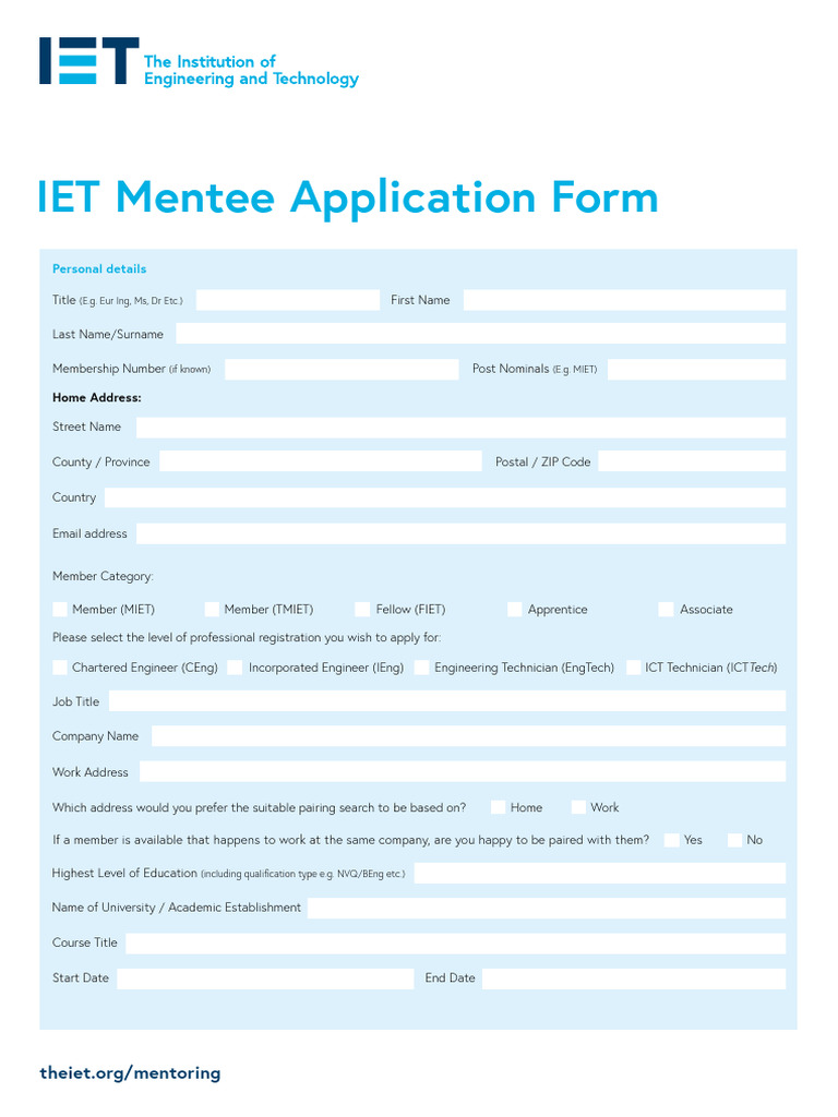 mentee application form PDF Career And Technical Education