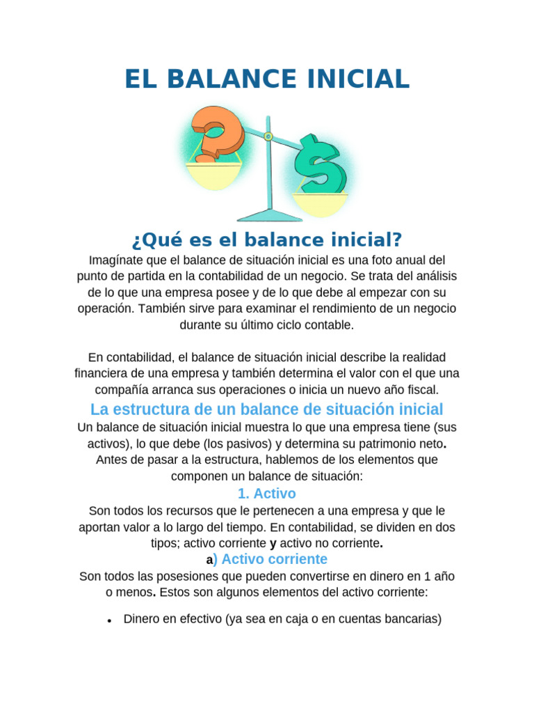 Balance Inicial: Concepto y Estructura | PDF | Hoja de balance ...