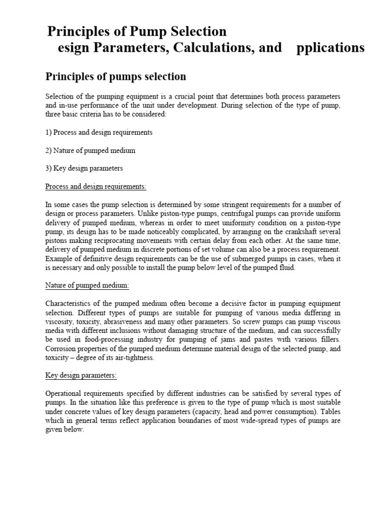 Pump Selection Principles and Calculations | PDF | Pump | Gear