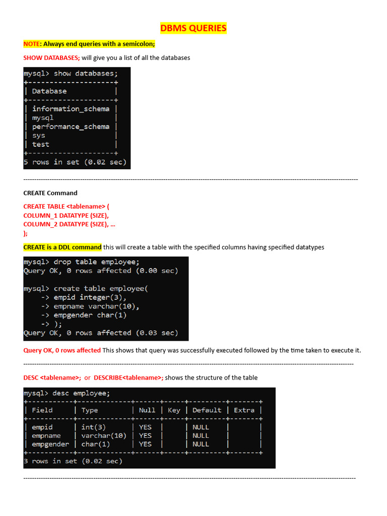 Class 10 DBMS Queries Notes | PDF | Table (Database) | Relational Database