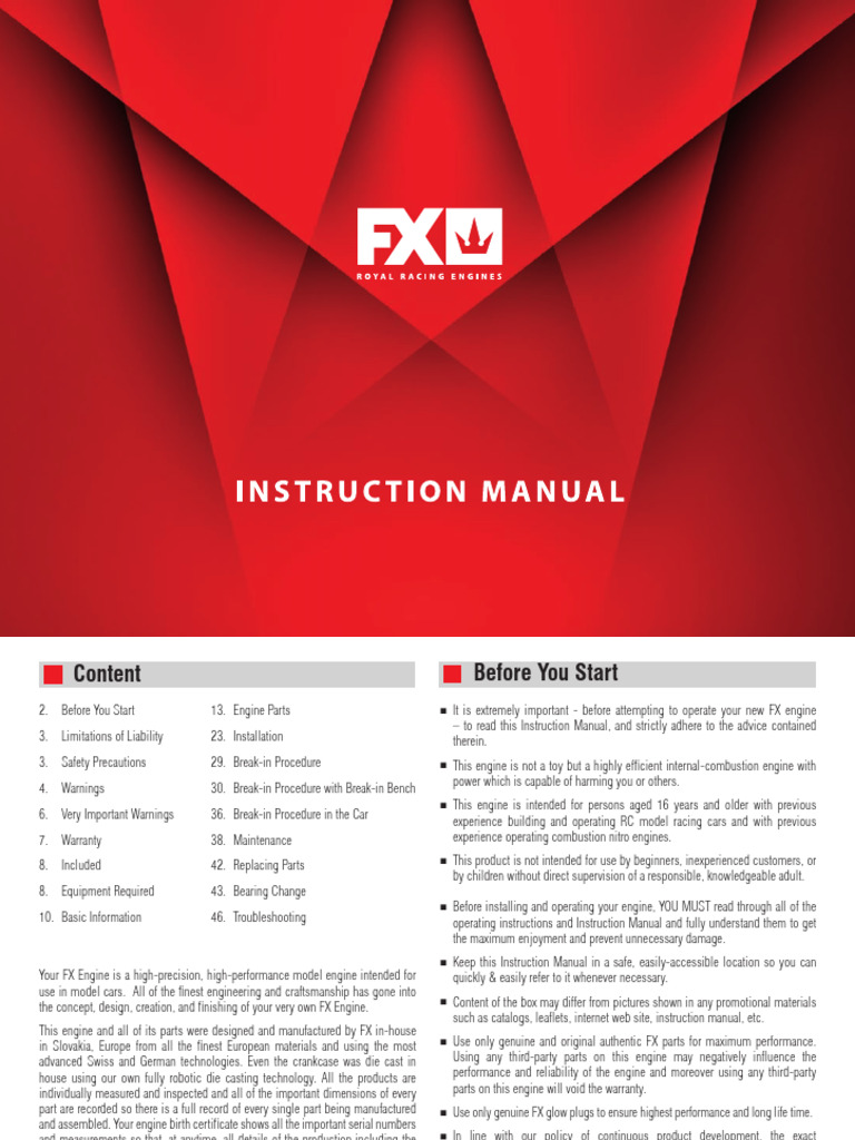 FX Engine Instruction Manual Guide | PDF | Carburetor | Engines