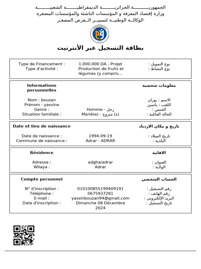 Inscription en ligne pour financement ANGEM | PDF
