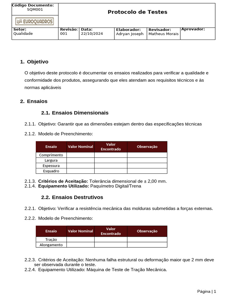 Protocolo de Testes de Qualidade SQM001 | PDF