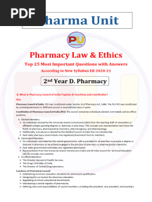 Pharmacy Law & Ethics Top 25 Most Imp Q & A