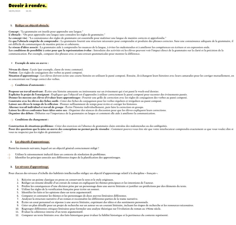 Nada EL YASTAOUI - Devoir À Rendre. | PDF | Grammaire | Apprentissage