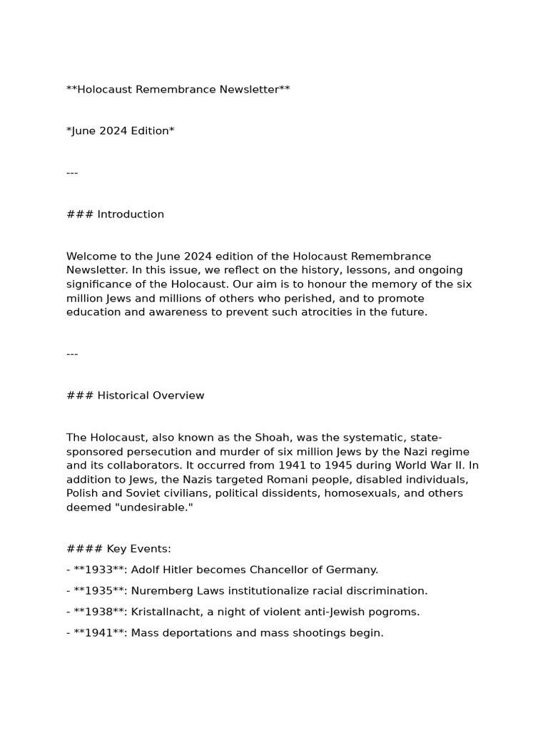Holocaust Remembrance June 2024 Edition | PDF | The Holocaust | Nazi ...