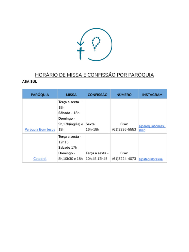 Horários de Missa e Confissão | PDF