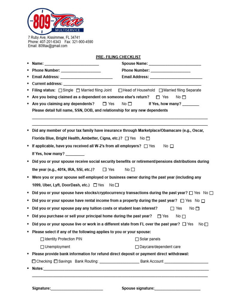 Tax Pre-Filing Checklist for Couples | PDF | Social Security (United ...