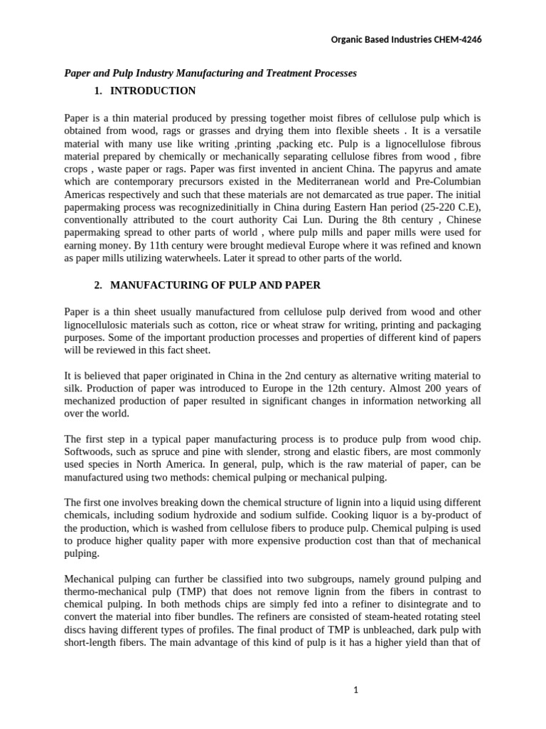 paper industry Chem 4246 | PDF | Pulp (Paper) | Paper