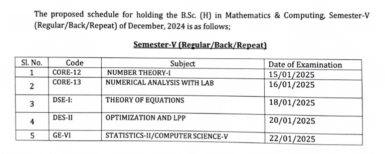 B.Sc. Math & Comp Exam Schedule 2024 | PDF