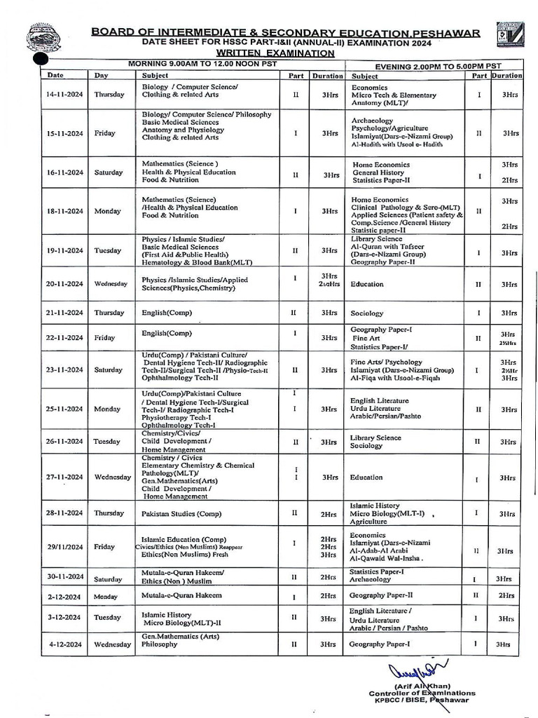 Datesheet - HSSC Annual-II Exam 2024 | PDF