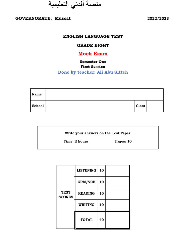 Mock Exam 8 Final 22 23 Pdf English Language Linguistics