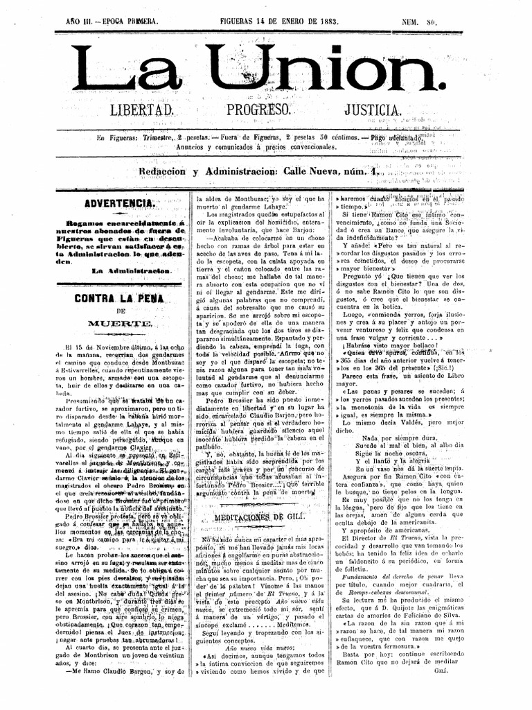 Unin La Libertad Progreso Justicia 1883 01 14 | PDF