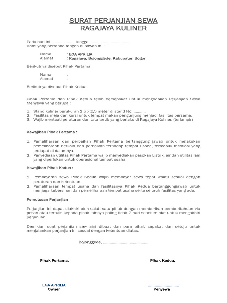 Surat Sewa Menyewa RK | PDF