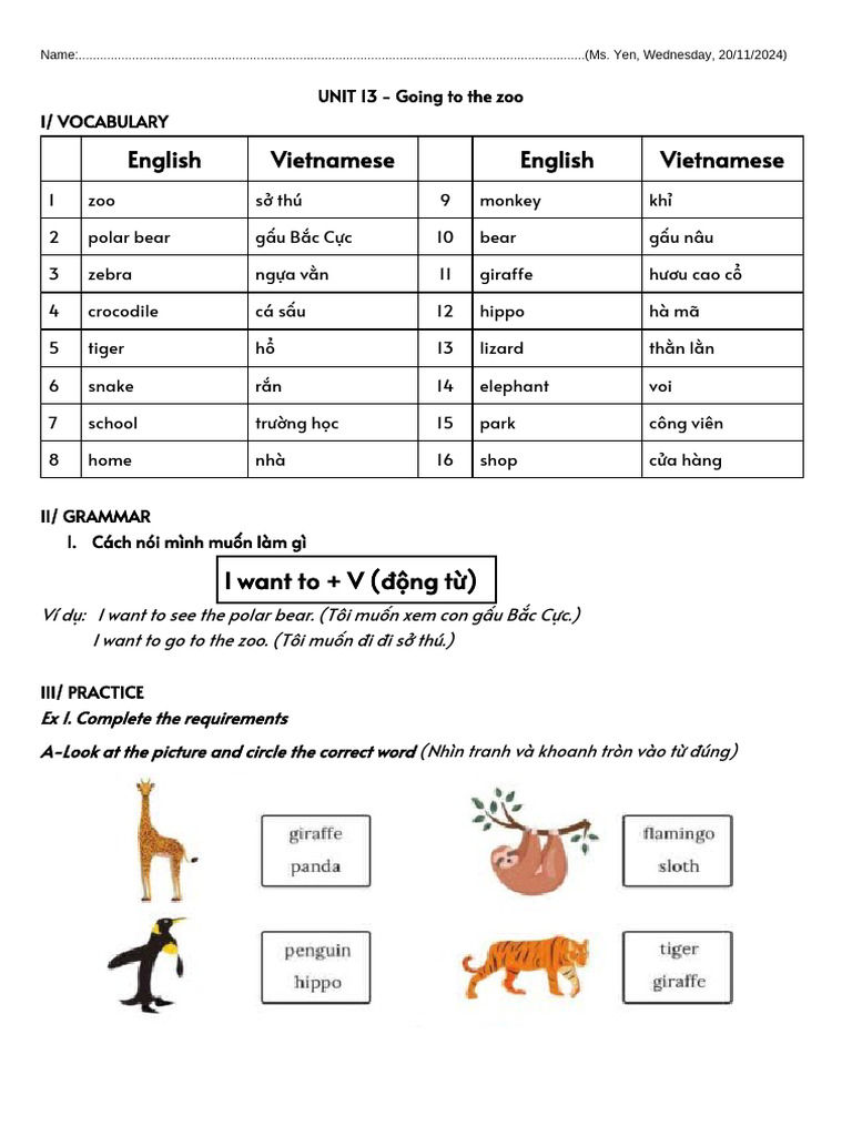 20.11.24 - U13 Starters - Going To The Zoo | PDF