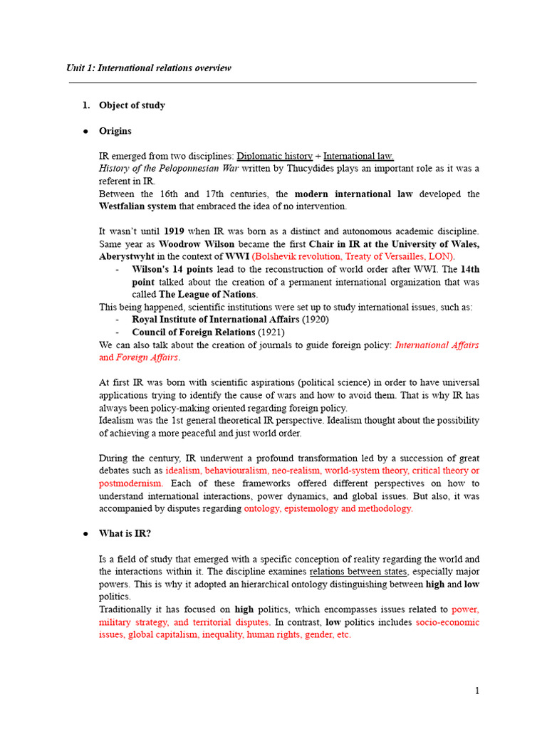 Unit 1 International Relations Overview Pdf State Polity