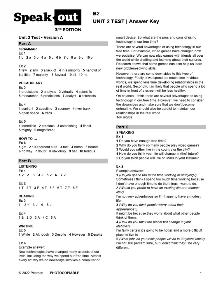 B2 Unit 2 Test Answer Key | PDF