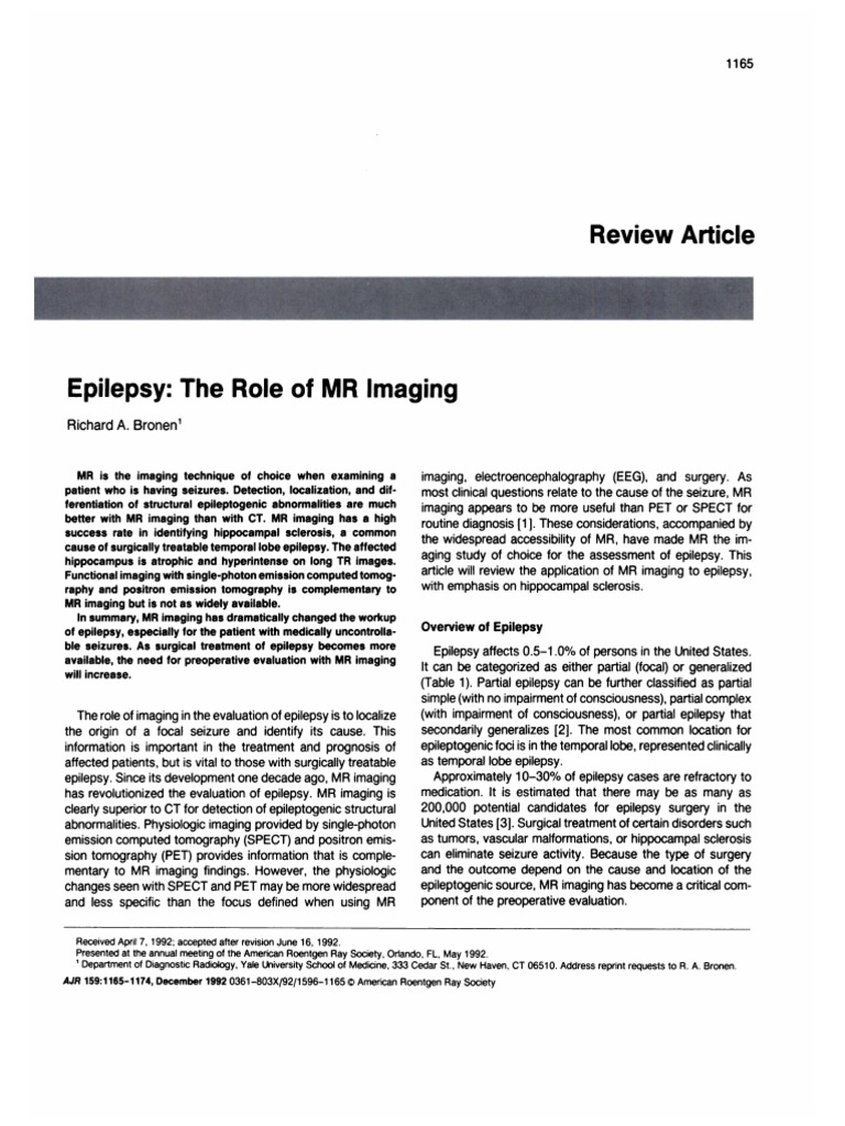 Bronen 2013 Epilepsy The Role of MR Imaging | PDF | Epilepsy | Medical ...