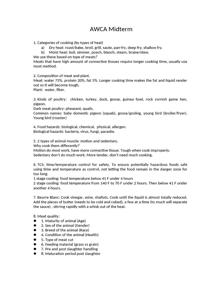 AWCA Midterm | PDF | Cooking | Curing (Food Preservation)