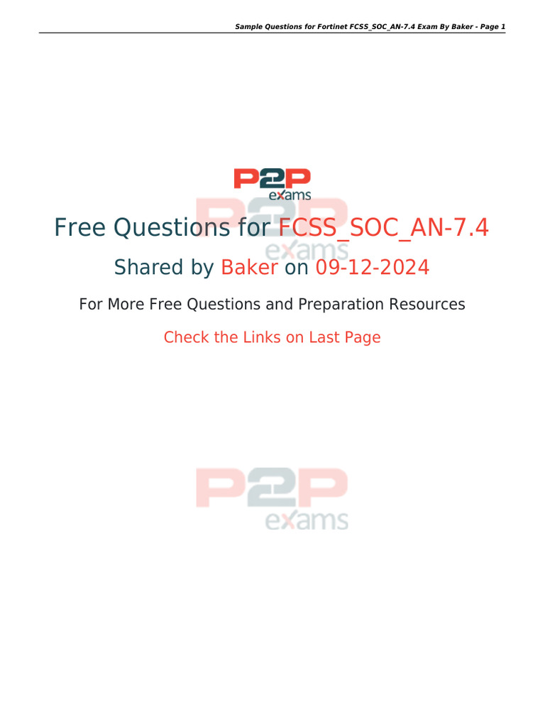 Sample Questions For Fortinet Fcss Soc An 7 4 Exam by Baker PDF Sample Questions For Fortinet Fcss Soc An 7 4 Exam by Baker PDF