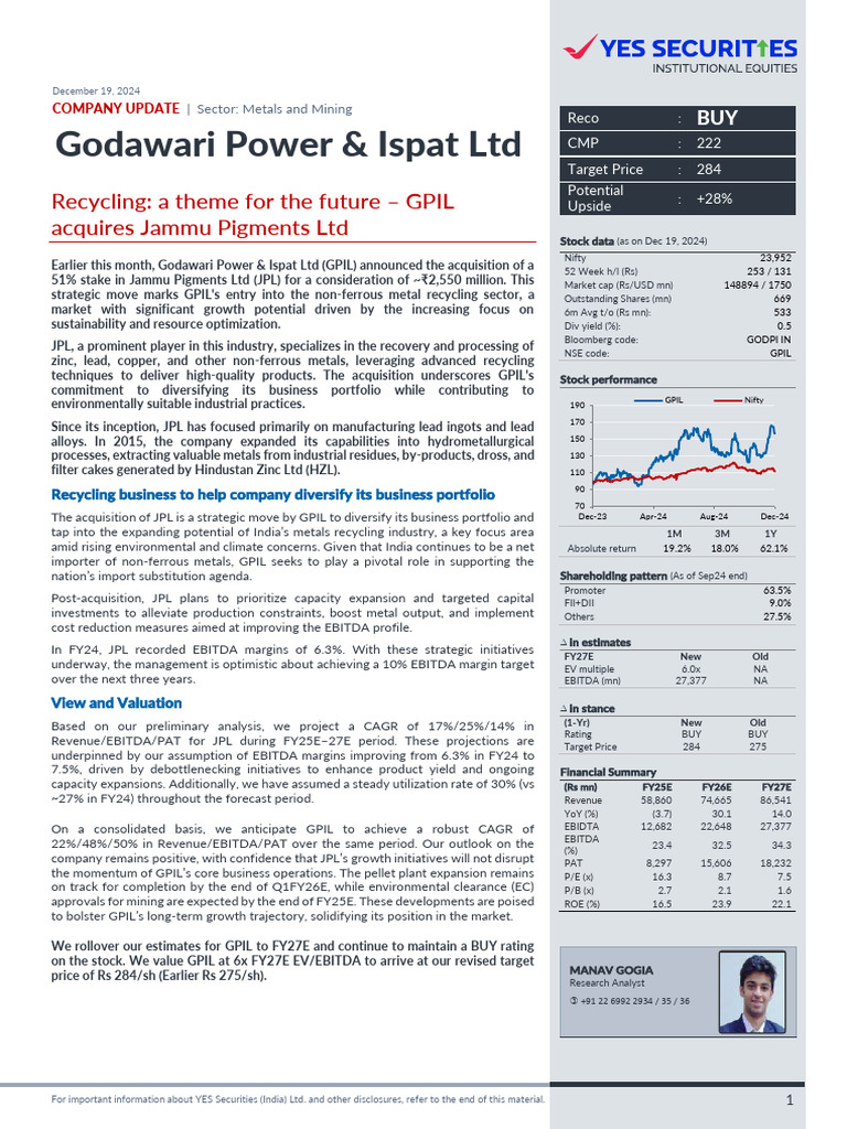 GPIL's Strategic Acquisition of JPL | PDF | Equity (Finance) | Corporations