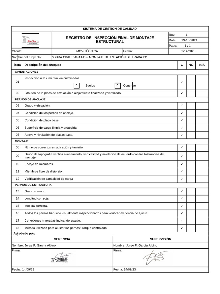 8.1 Registro de Inspeccion Final | PDF