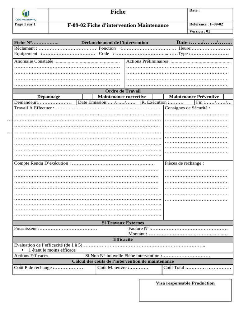 F-09-02 Fiche D'intervention Machine | PDF