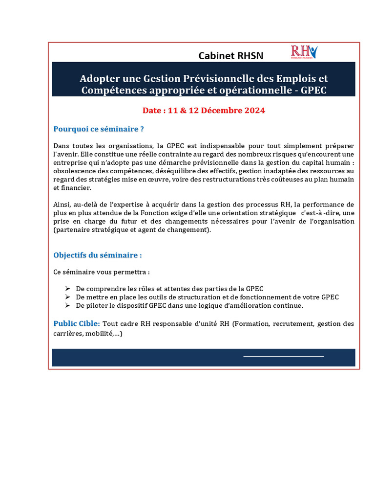Séminaire GPEC : Gestion des Compétences | PDF