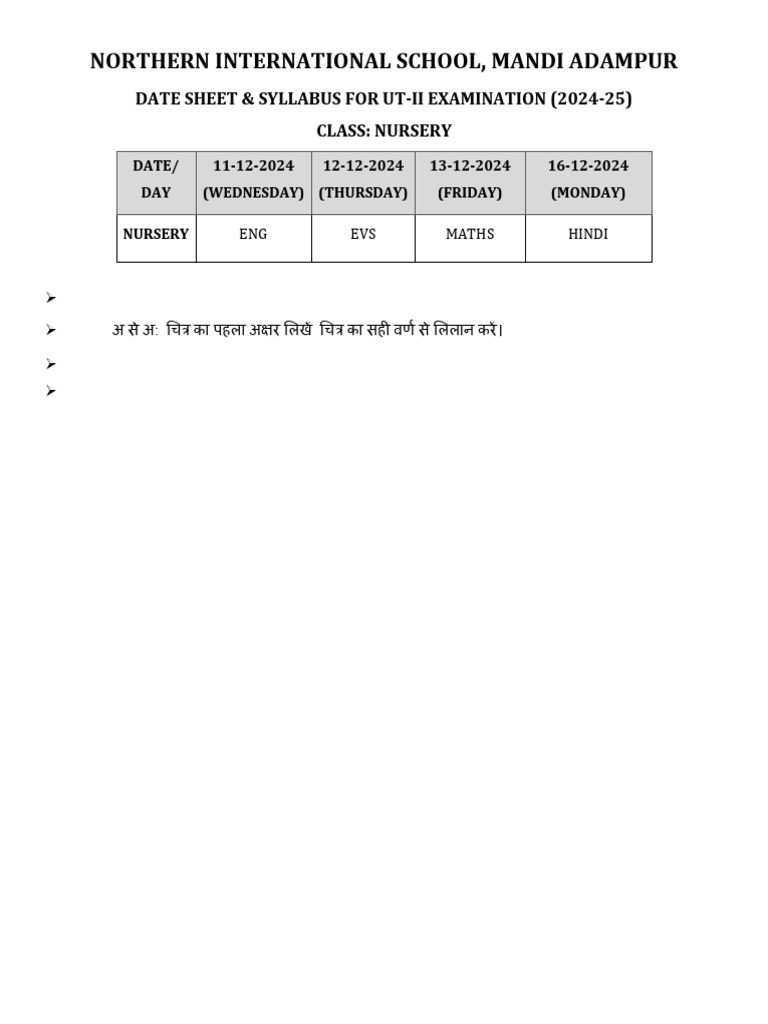 Date Sheet - Syllabus of Ut 2 | PDF