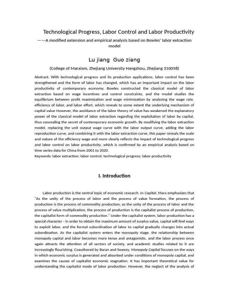 Labor Productivity and Technological Impact | PDF | Labour Economics ...