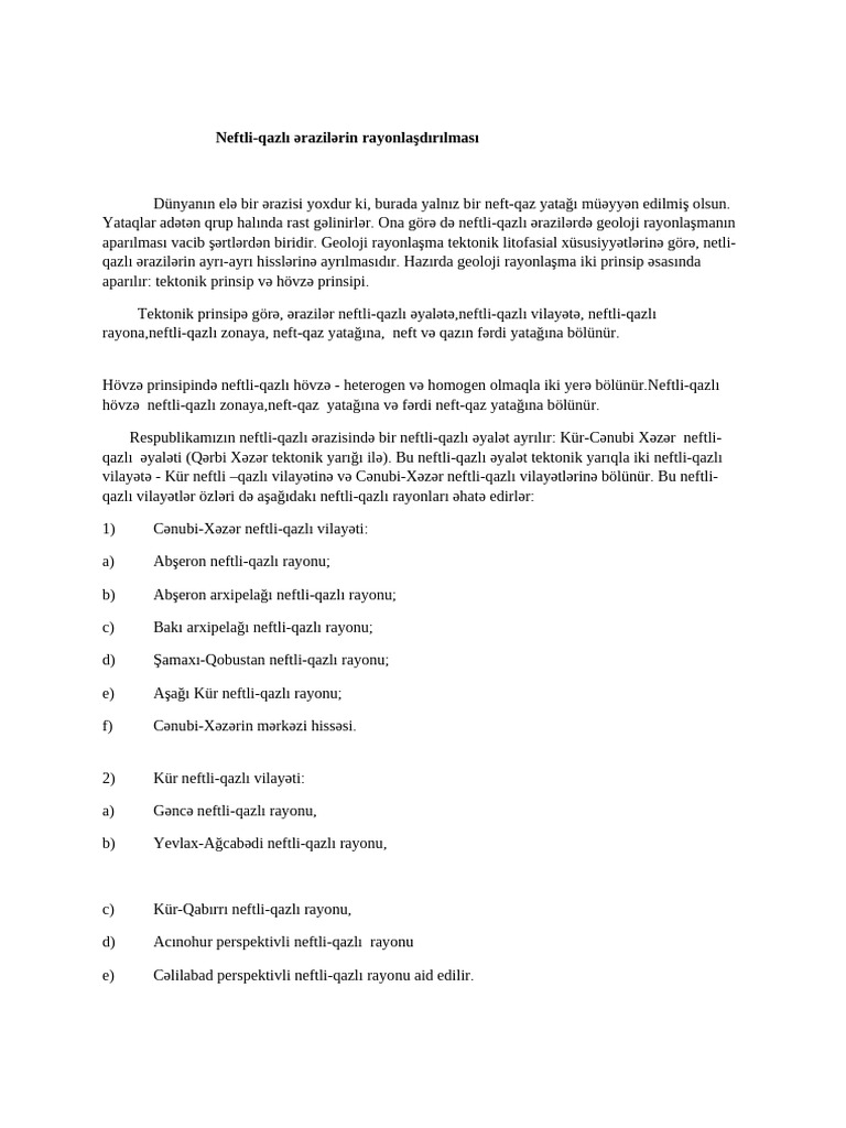 Neftli Qazli Rayonlar | PDF