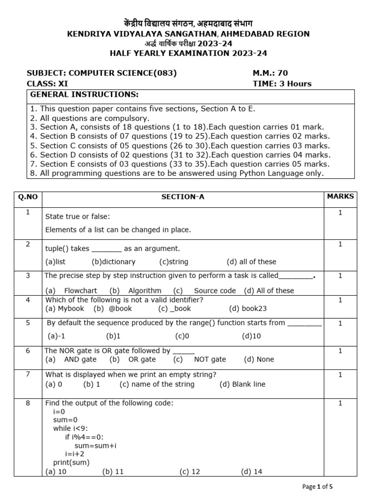 Xi Cs Hye Ahmd QP s1 | PDF | Computer Programming | Software Development
