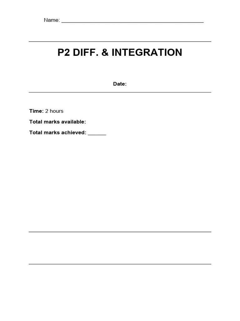 P2 Differential & Integration Exam Questions | PDF | Area | Equations