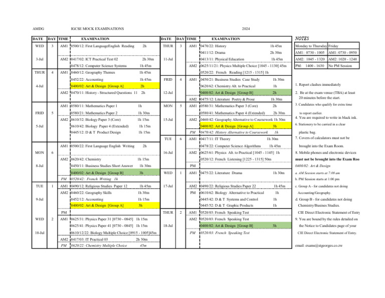IGCSE Mock Exams Timetable 2024 | PDF | Science