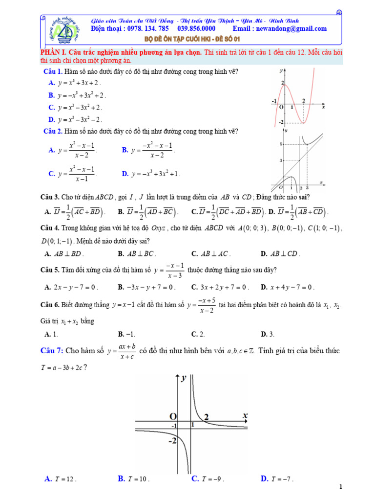 De On Tap HKI Khoi 12 So 01 | PDF