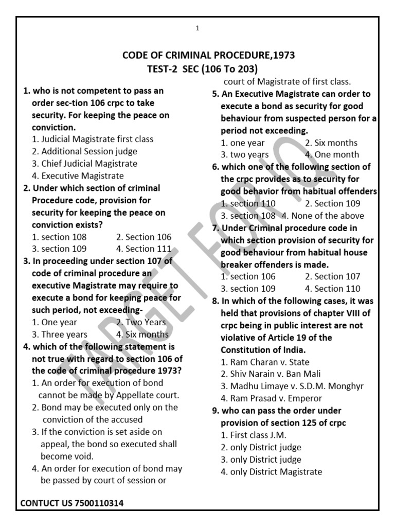 C.R.P.C (English Medium) TEST-2 BY TARGET FOR IQ | PDF | Magistrate ...