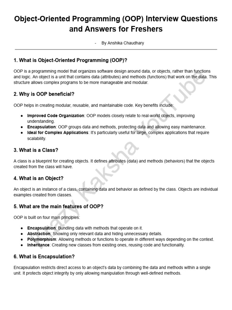 Object-Oriented Programming (OOPs) Interview Questions and Answers For ...