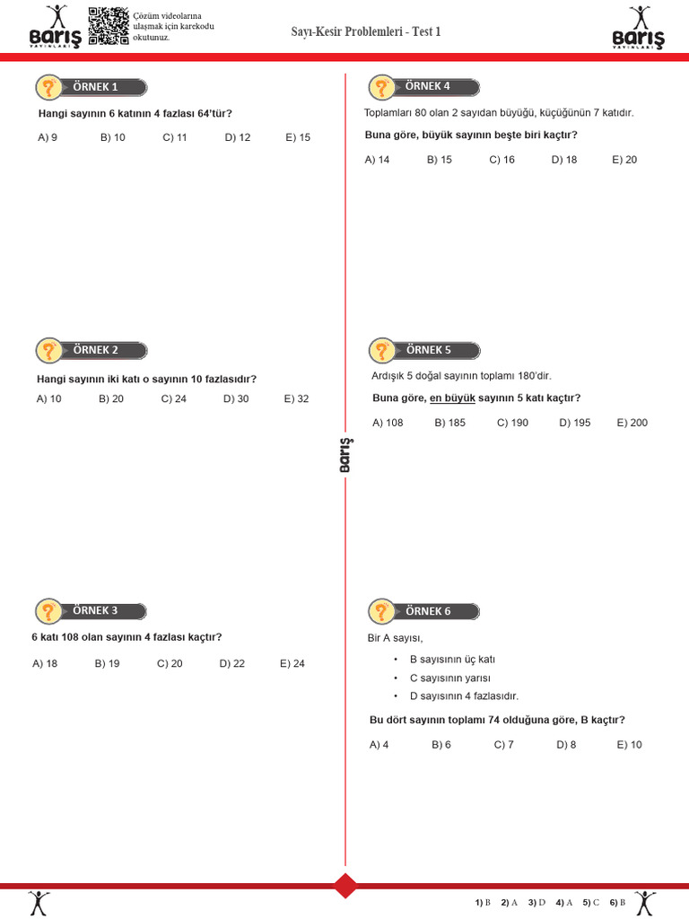 Sayı-Kesir Problemleri - Test 1: Örnek 1 Örnek 4 | PDF