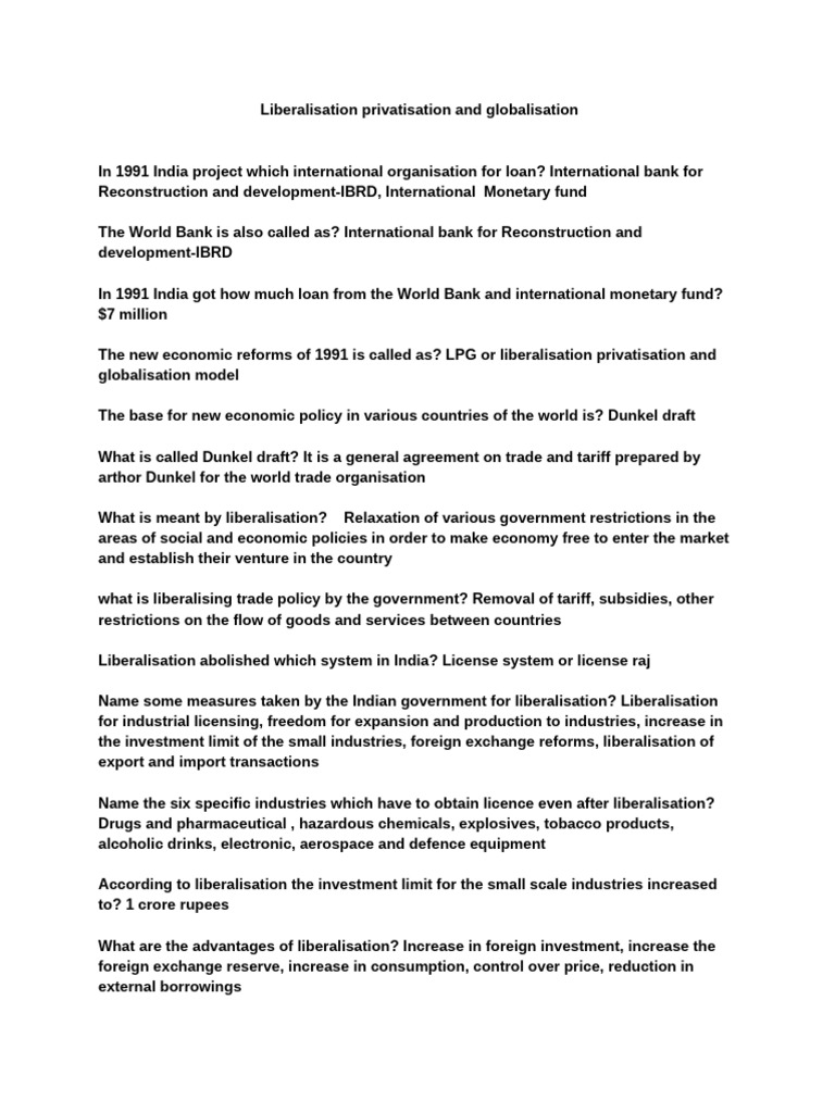 Liberalisation Privatisation and Globalisation | PDF | Economies ...