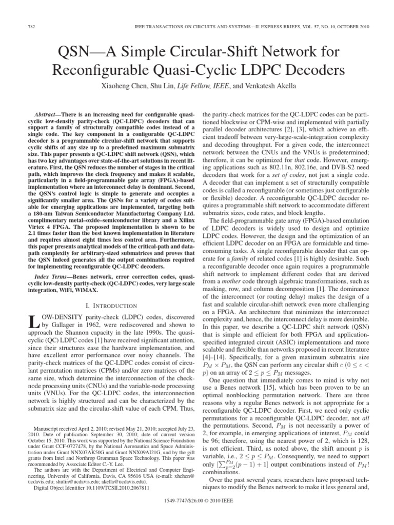 Circular-Shift Network for QC-LDPC Decoders | PDF | Low Density Parity ...