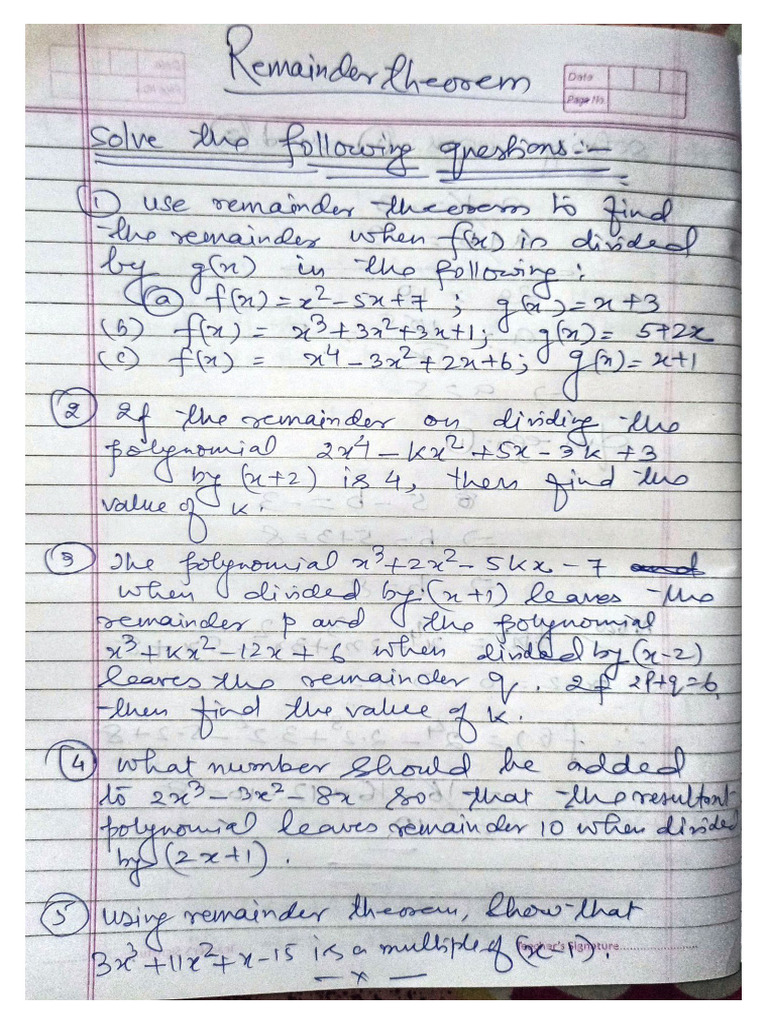 Remainder Theorem Pdf