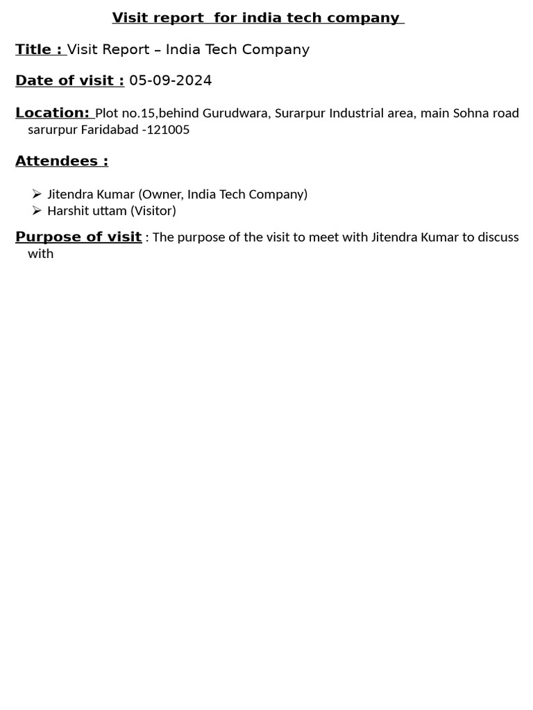 Visit Report For India Tech Company | PDF