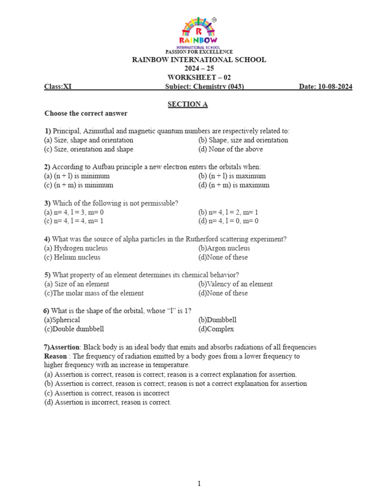 Xi - WS 2 QP | PDF | Atomic Orbital | Electromagnetic Radiation
