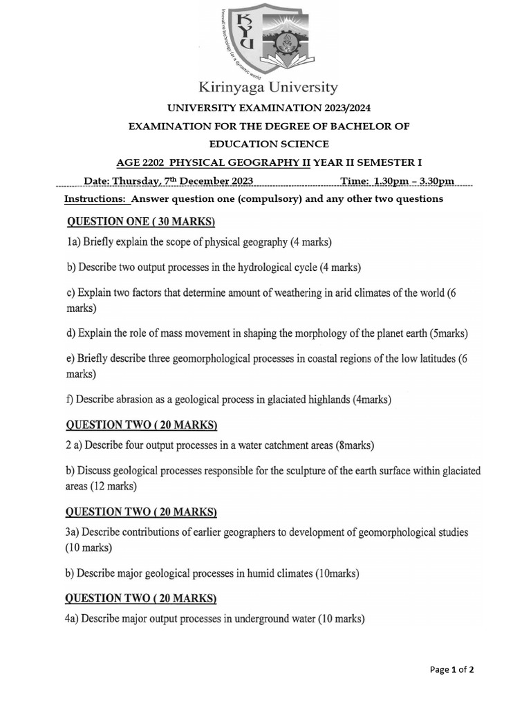 AGE 2202 PHYSICAL GEOGRAPHY II YEAR II SEMESTER I | PDF