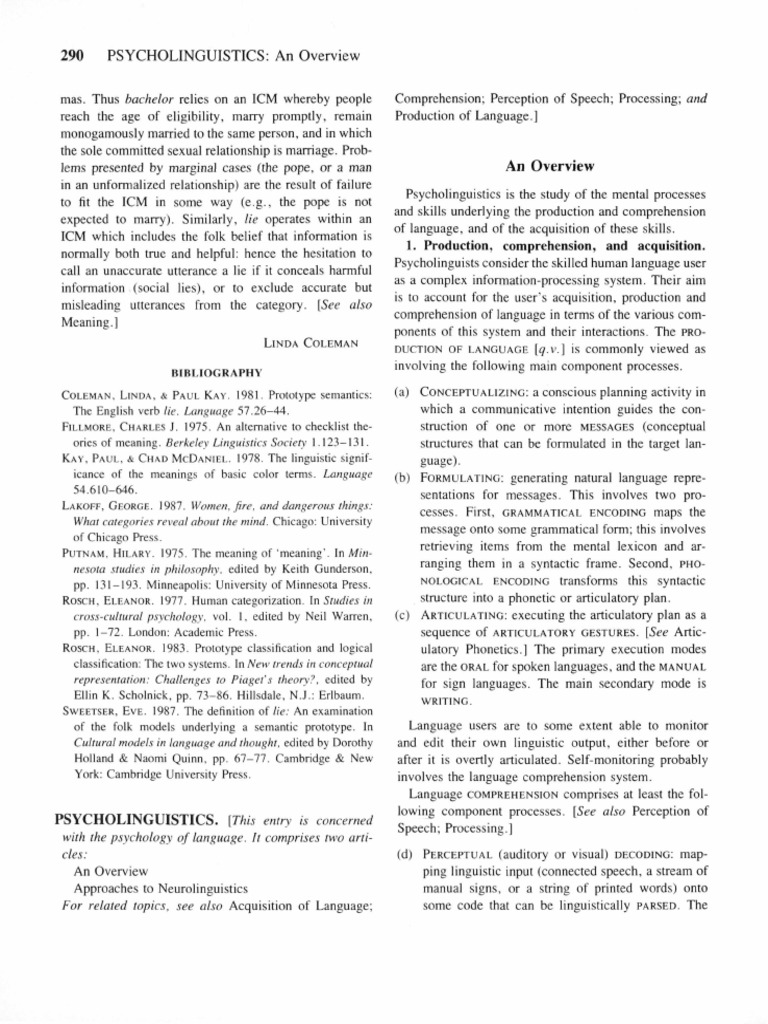 Psycholinguistics Overview and Insights | PDF | Psycholinguistics ...