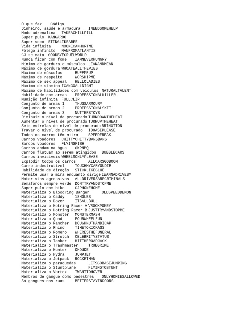 Codigo De GTA San Andreas Do PC PDF 1
