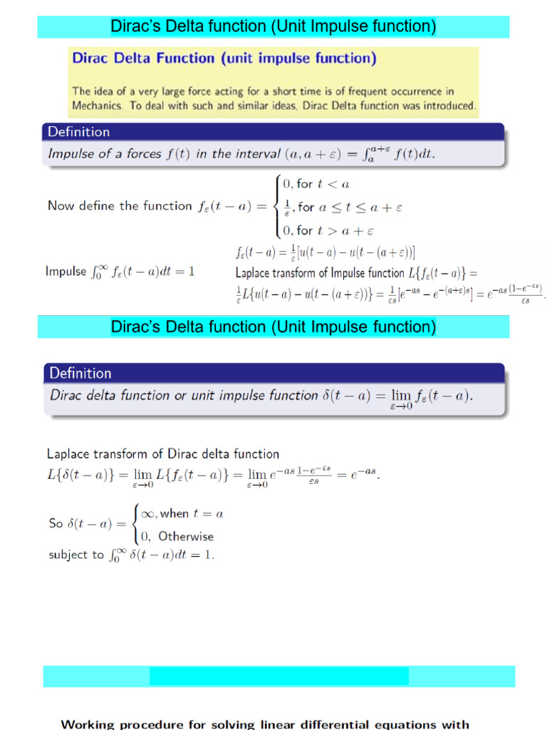 Dirac's Delta Function (Unit Impulse Function) | PDF